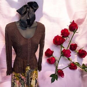 Brown Knit Lace sheer Cardigan